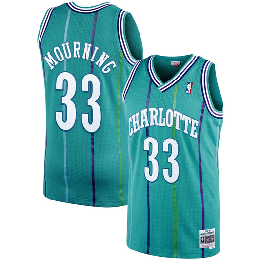 Alonzo Mourning Charlotte Hornets Mitchell & Ness Hardwood Classics Swingman Jersey - Teal