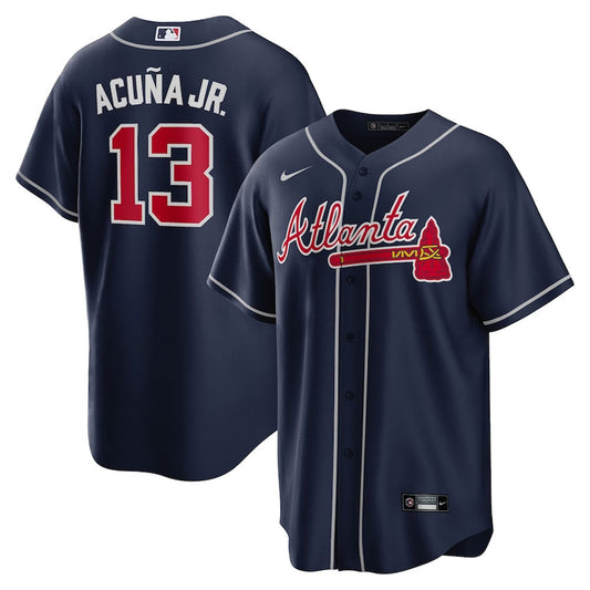 Youth Atlanta Braves Ronald Acuna Cool Base Replica Jersey Navy