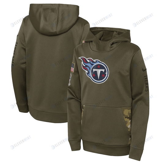 Tennessee Titans Youth 2022 Salute To Service Performance Pullover Hoodie - Olive