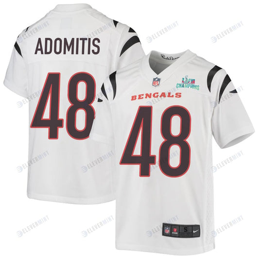 Cal Adomitis 48 Cincinnati Bengals Super Bowl LVII Champions Youth Game Jersey - White