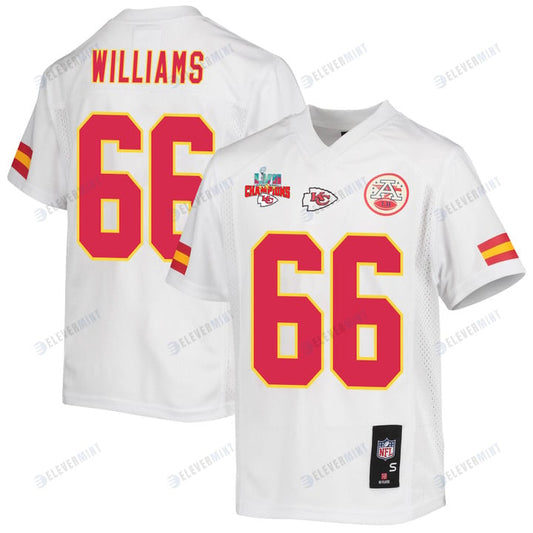 Brandon Williams 66 Kansas City Chiefs Super Bowl LVII Champions 3 Stars Youth Game Jersey - White